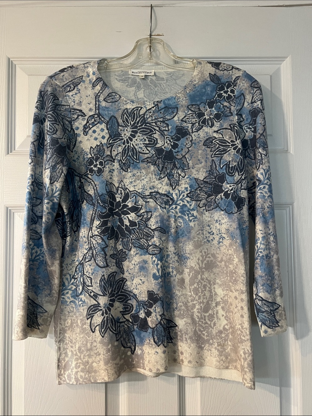 Northern Reflections Blue and Cream Floral Long Sleeve Tee